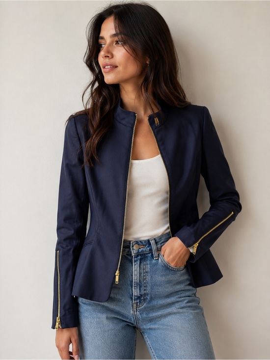 Carlisle Jackets & Blazers - CARLISLE Navy Blue Zip Front Jacket Blazer | Size 6 like new condition